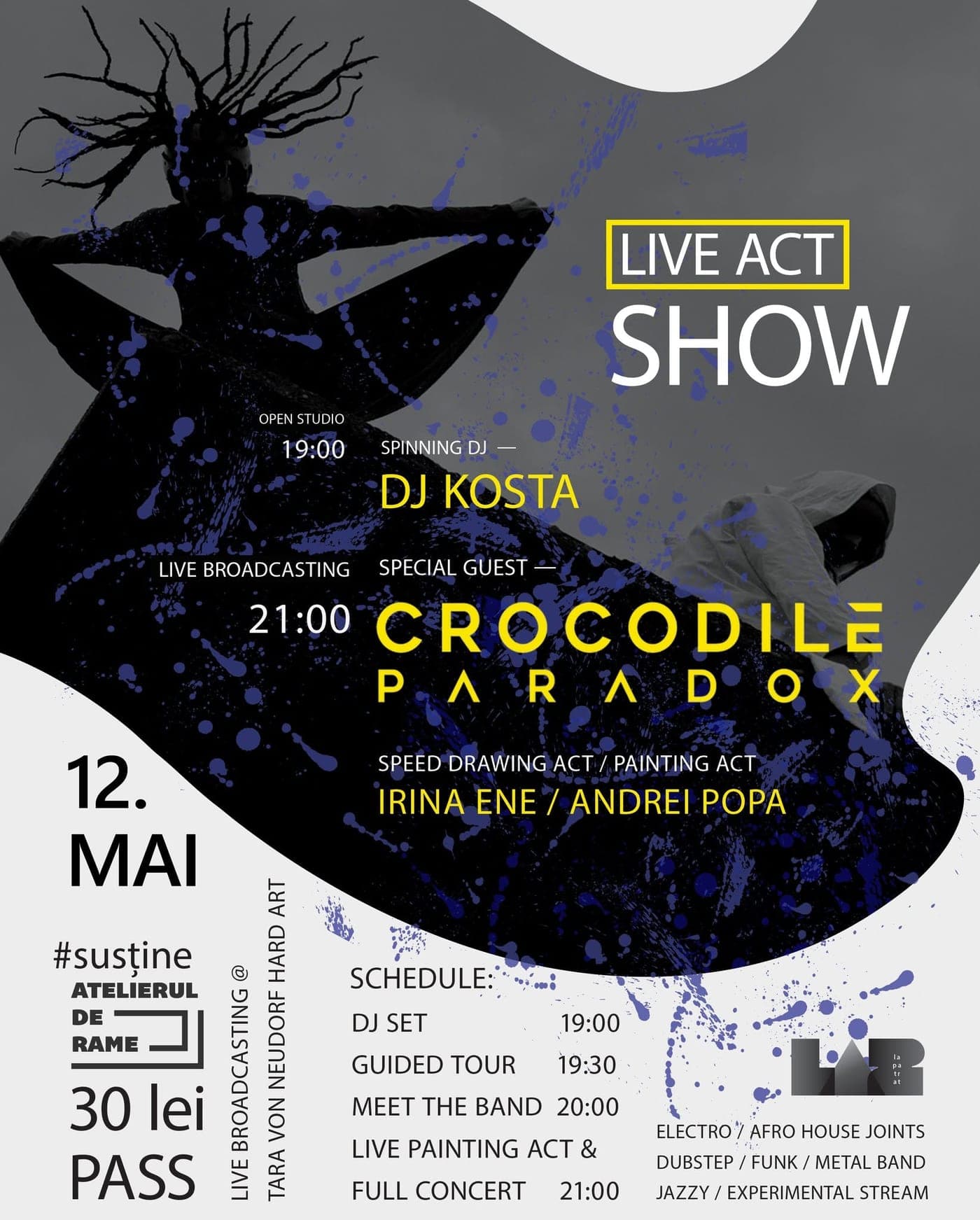 Afiș: Crocodile Paradox — live act show, speed drawing & painting act